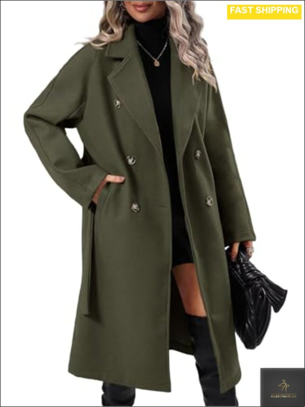 Wool Blend Pea Coat Double Breasted Notched Lapel Winter Coat